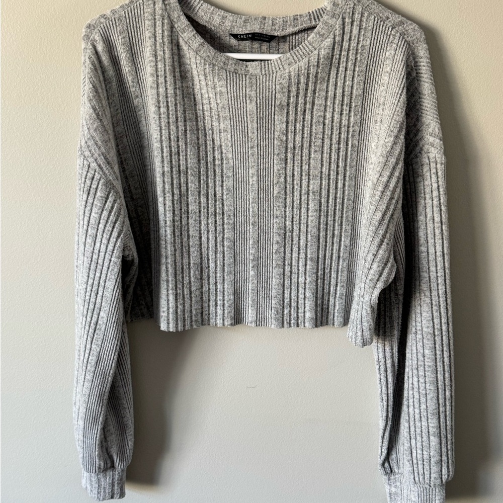 SHEIN Light Gray Ribbed Knit Top